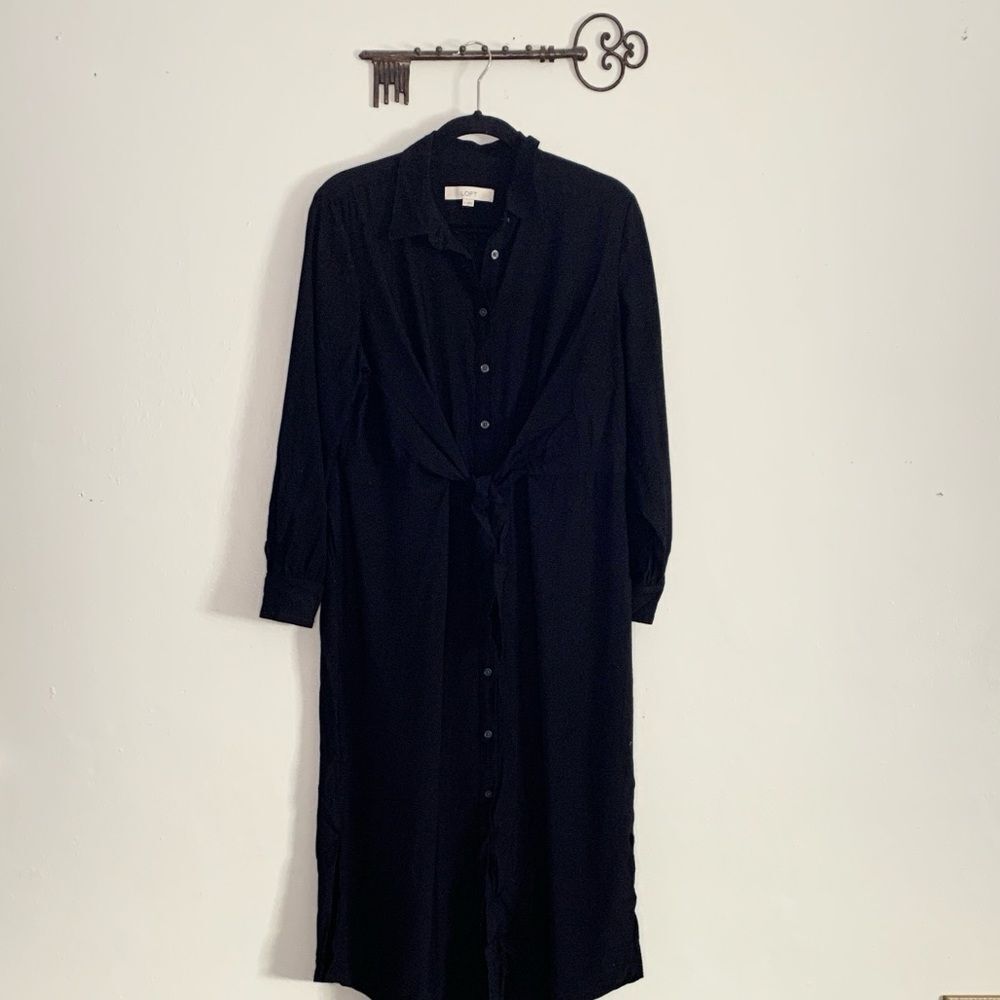 Loft black tie waist longline dress Womans size 10
